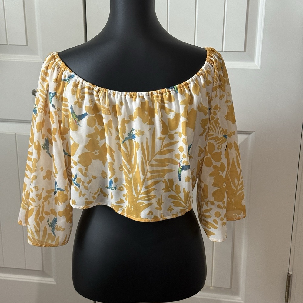 Buffalo By David Bitton Yellow Floral Crop Top Balloon Sleeves Boho Small - Picture 2 of 7